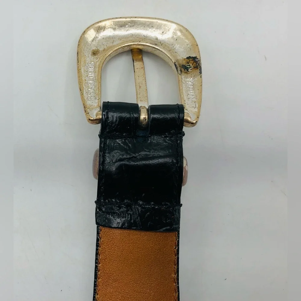 Lot 2 Mens Black Leather Belts 42 Fossil MB1006 Bugle Boy Dress Casual Crocodile